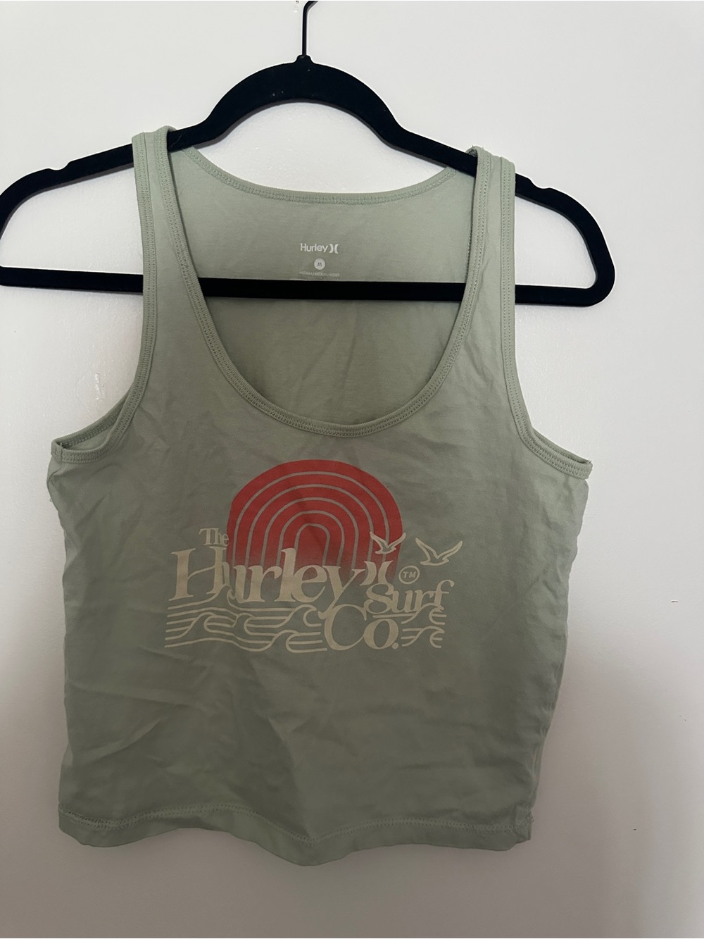 Hurley Sage Green Graphic Tank with Red Accent